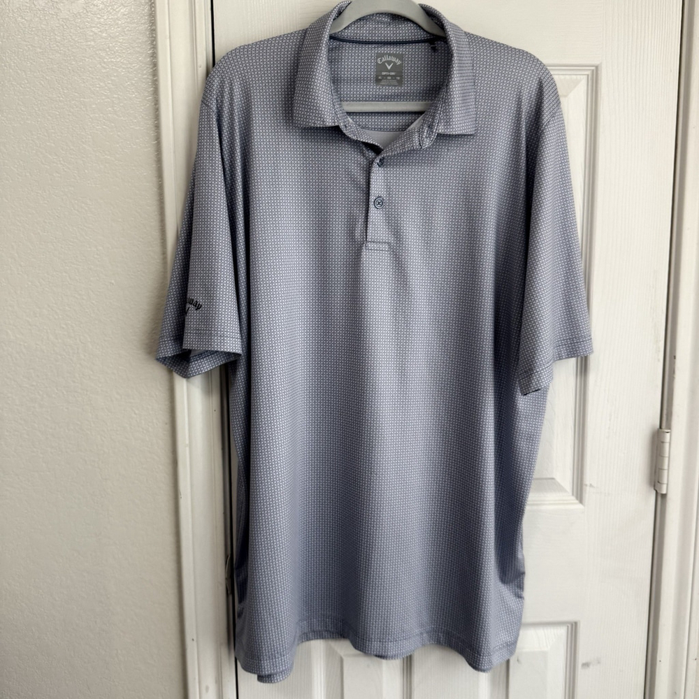 Callaway Opti Dry XL Blueish Gray Checkered Pattern Performance Golf Polo